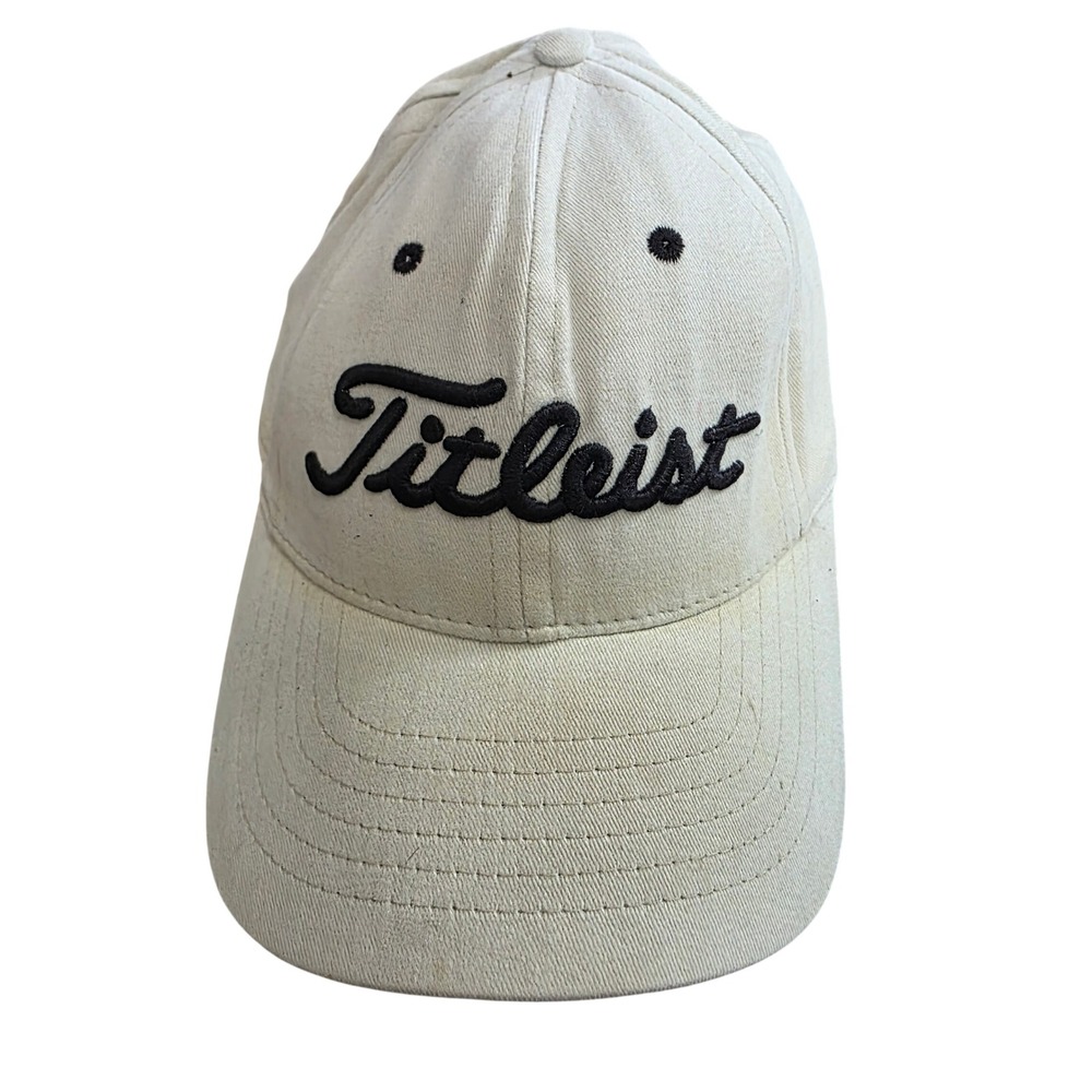 Titleist Golf Hat Cream Off White Script Logo 100% Cotton Adjustable Mens Cap